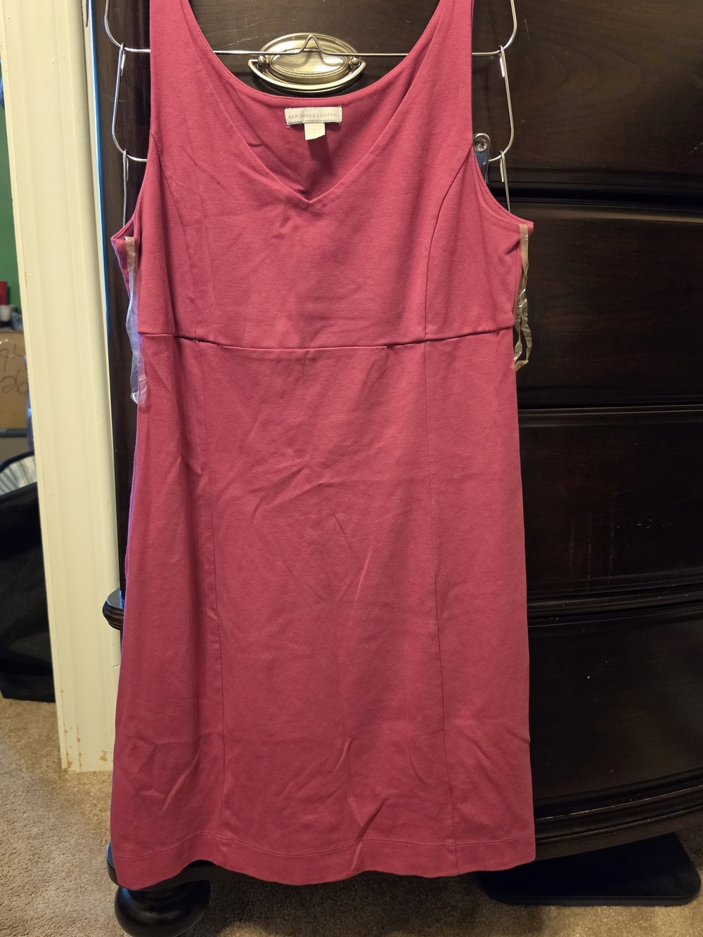 New York & Company Sleeveless V-Neck Midi Dress — Raspberry Pink